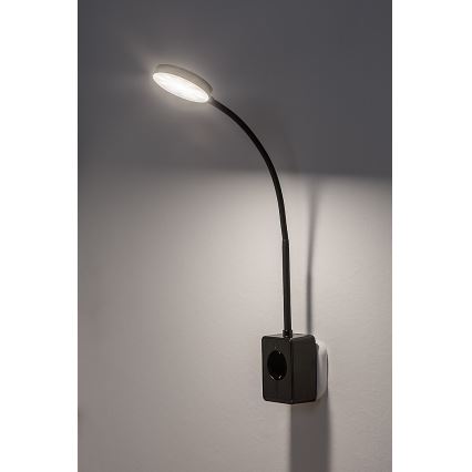 Rabalux - Lâmpada de parede LED regulável, 4W/230V, com porta USB integrada para tomada, preta