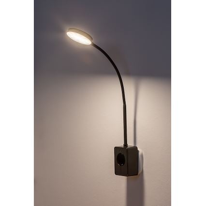 Rabalux - Lâmpada de parede LED regulável, 4W/230V, com porta USB integrada para tomada, preta