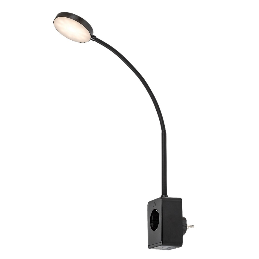Rabalux - Lâmpada de parede LED regulável, 4W/230V, com porta USB integrada para tomada, preta