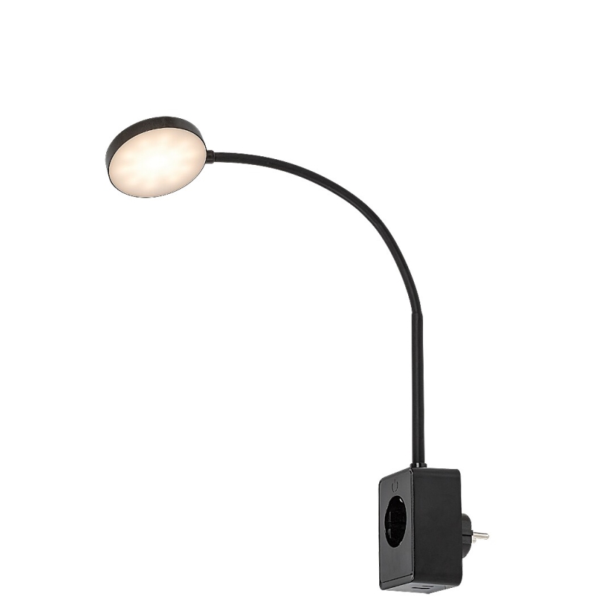 Rabalux - Lâmpada de parede LED regulável, 4W/230V, com porta USB integrada para tomada, preta
