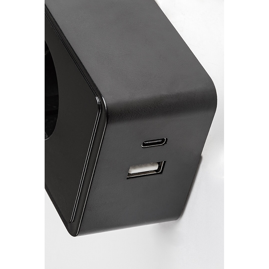 Rabalux - Lâmpada de parede LED regulável, 4W/230V, com porta USB integrada para tomada, preta