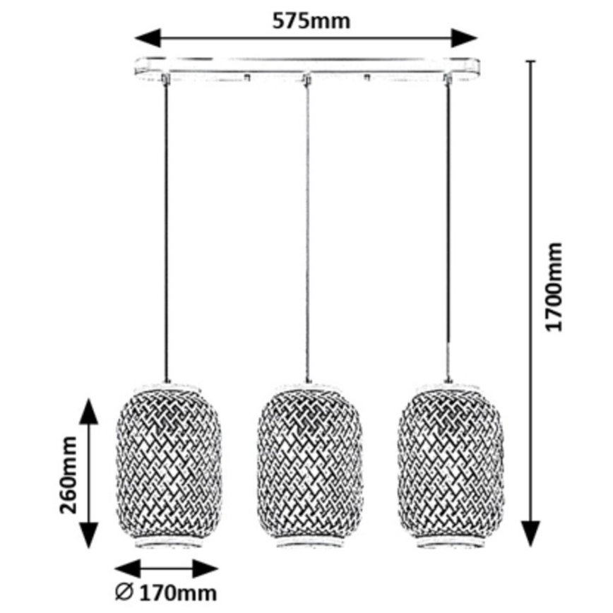 Rabalux - Candelabro suspenso 3xE27/40W/230V vime