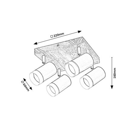 Rabalux - Plafonier com 4 focos GU10/5W/230V carvalho