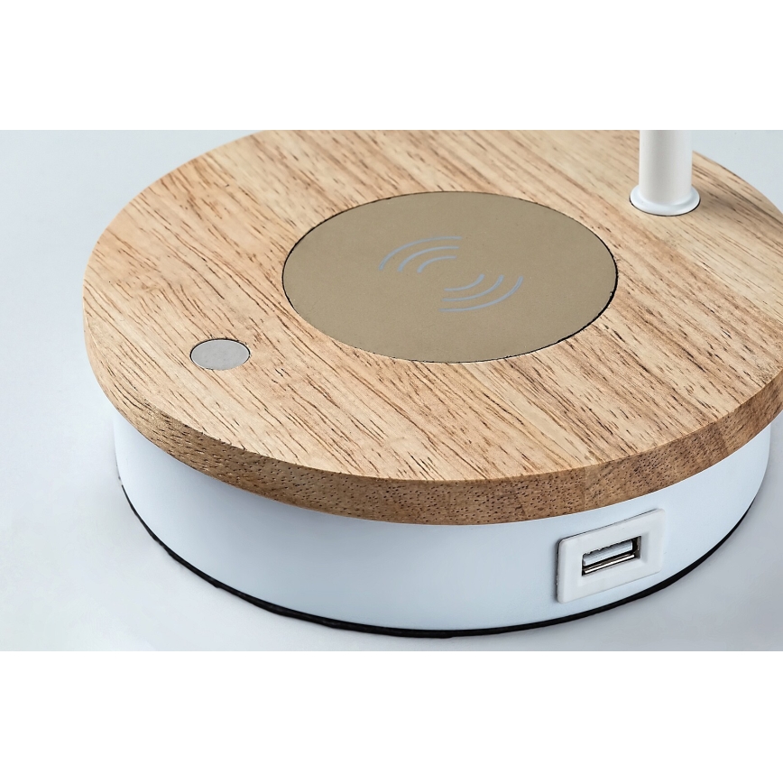 Rabalux - Candeeiro de mesa táctil com regulação e carregamento sem fios 1xE14/25W/230V árvore da borracha