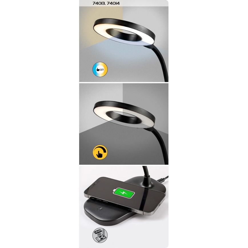 Rabalux - LED Candeeiro de mesa táctil com regulação e carregamento sem fios LED/5W/5V 2700-6000K preto