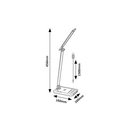 Rabalux 74213 - Candeeiro de mesa flexível LED com regulação e carregamento sem fios QI e USB LED/5W/5V 3000-6500K