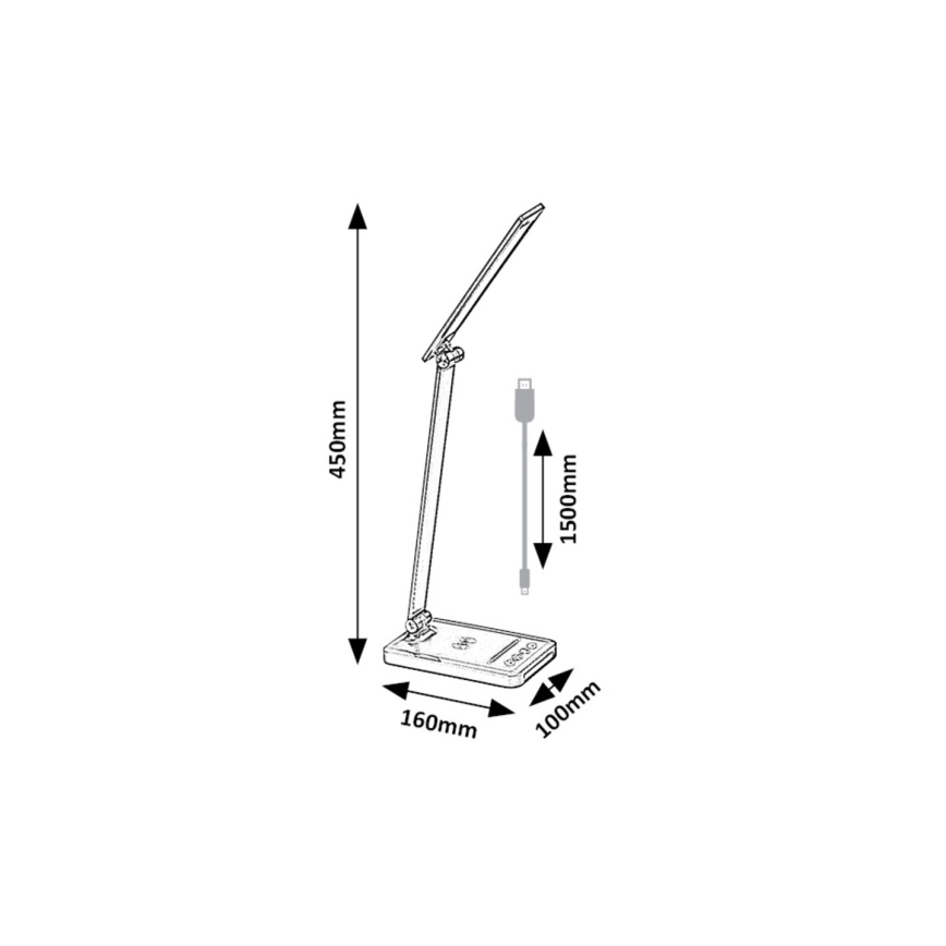 Rabalux 74213 - Candeeiro de mesa flexível LED com regulação e carregamento sem fios QI e USB LED/5W/5V 3000-6500K