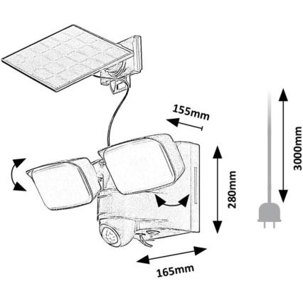 Rabalux - Iluminação LED Solar de parede flexível com sensor e painel exterior 2xLED/5W/3,7V IP54 preto