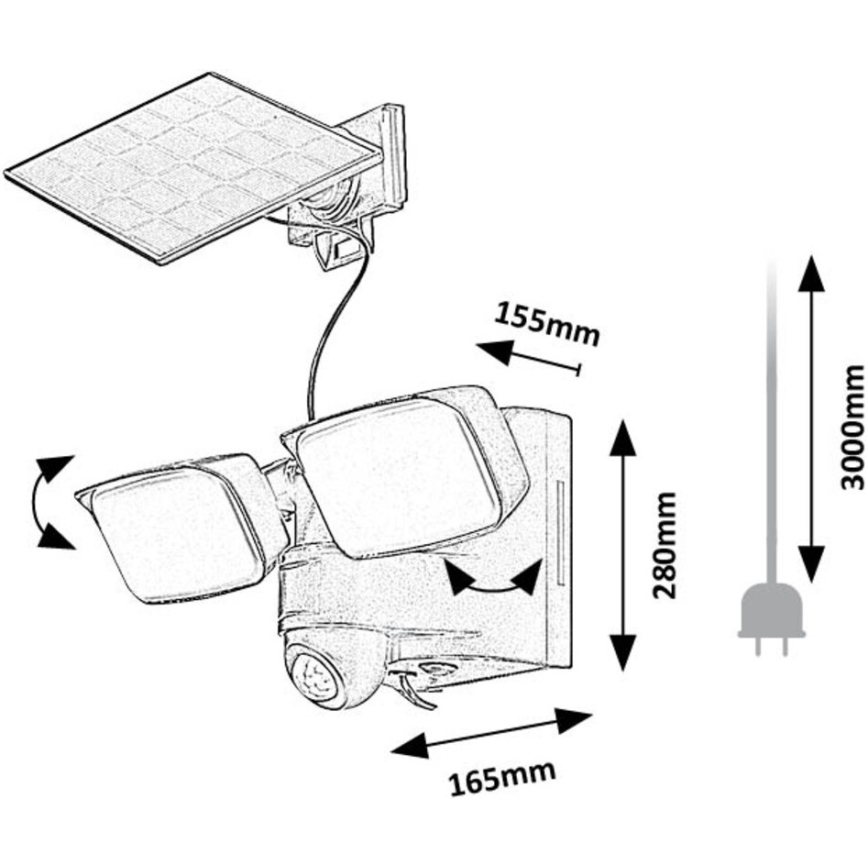Rabalux - Iluminação LED Solar de parede flexível com sensor e painel exterior 2xLED/5W/3,7V IP54 preto