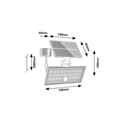 Rabalux - Holofote solar LED com sensor LED/8W/3,7V 1800mAh IP65 + comando