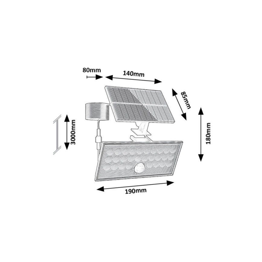Rabalux - Holofote solar LED com sensor LED/8W/3,7V 1800mAh IP65 + comando