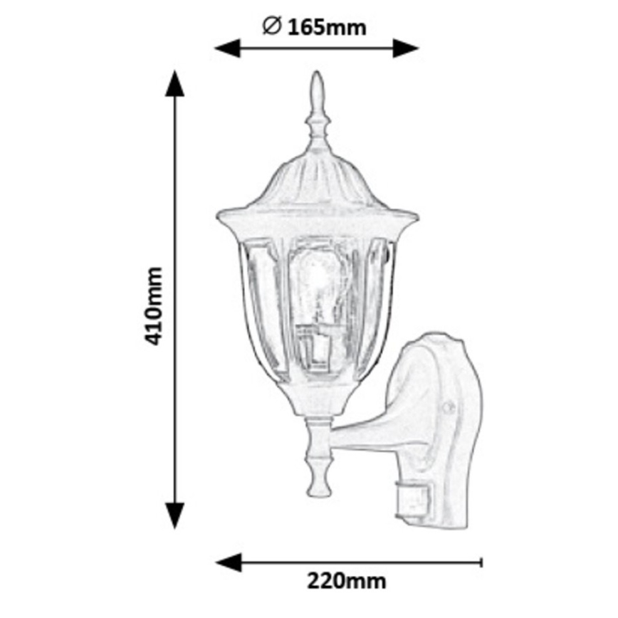 Rabalux – Iluminação de Parede Exterior com Sensor MILANO 1×E27/60W/230V IP43 Preta