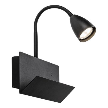 Rabalux - Candeeiro de parede com prateleira e USB port 1xGU10/25W/230V preto