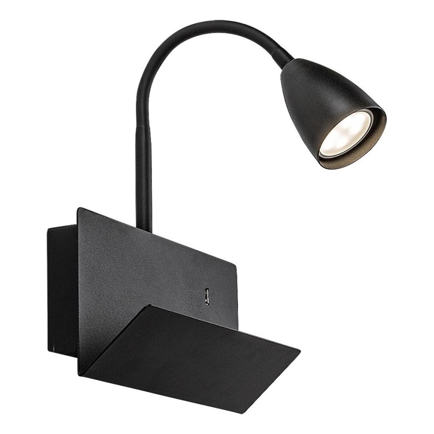 Rabalux - Candeeiro de parede com prateleira e USB port 1xGU10/25W/230V preto