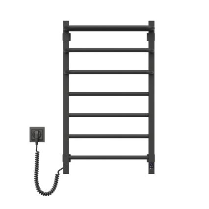 Radiador elétrico para casa de banho com termóstato FORTIS, 350 W/230 V, 80,6 cm, IP44, preto, com orientação à esquerda