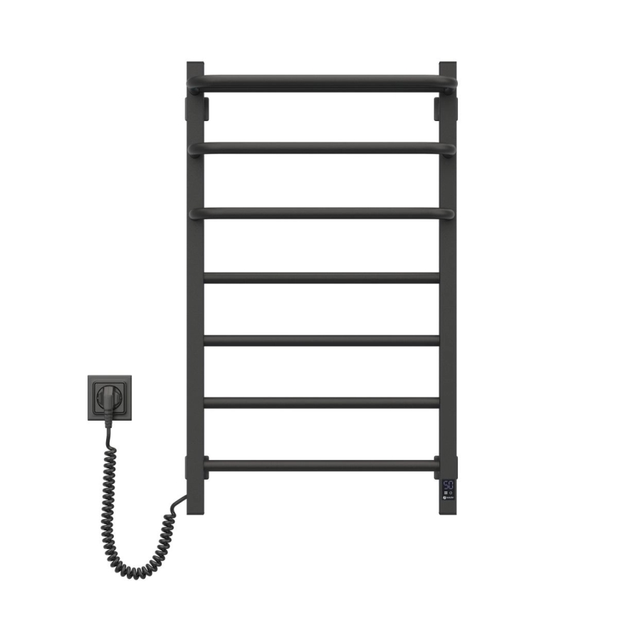 Radiador elétrico para casa de banho com termóstato FORTIS, 350 W/230 V, 80,6 cm, IP44, preto, com orientação à esquerda