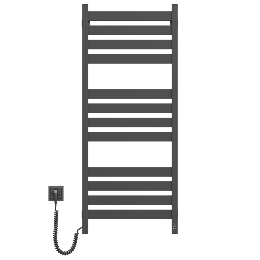 Toalheiro aquecido para casa de banho com termóstato LARGO 541W/230V 120,6 cm IP44 preto esquerdo quadrado