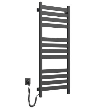 Toalheiro aquecido para casa de banho com termóstato LARGO 541W/230V 120,6 cm IP44 preto esquerdo quadrado