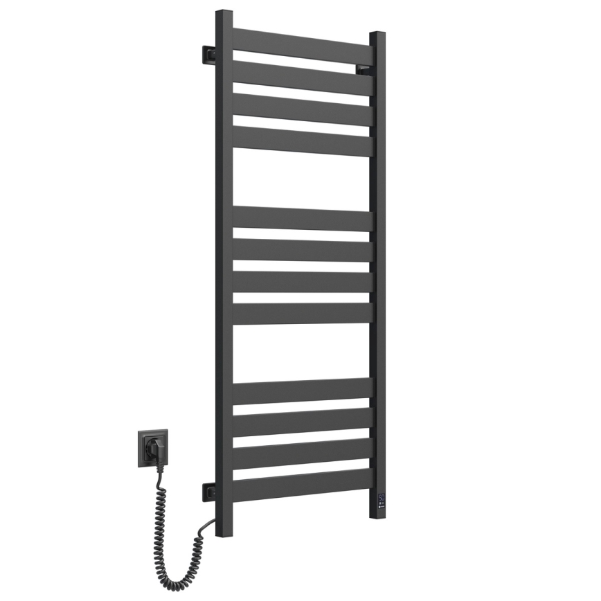 Toalheiro aquecido para casa de banho com termóstato LARGO 541W/230V 120,6 cm IP44 preto esquerdo quadrado