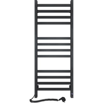 Radiador-toalheiro para casa de banho AVANGARD com termóstato, 459 W/230 V, 120,6 cm, IP44, preto, ligação à esquerda, perfil quadrado