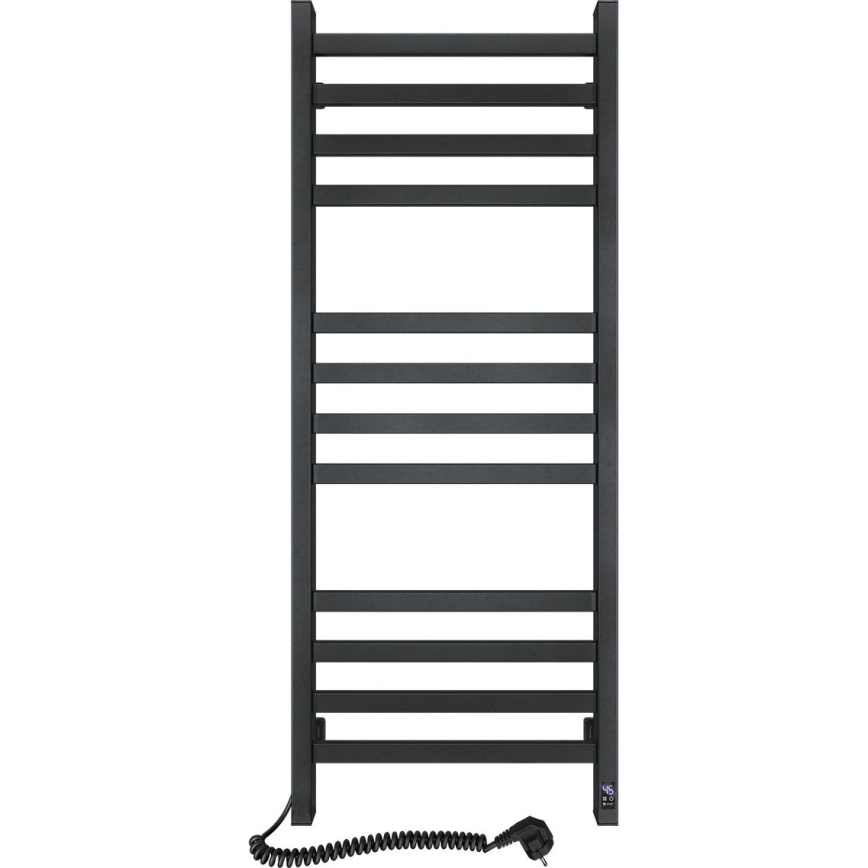 Radiador-toalheiro para casa de banho AVANGARD com termóstato, 459 W/230 V, 120,6 cm, IP44, preto, ligação à esquerda, perfil quadrado