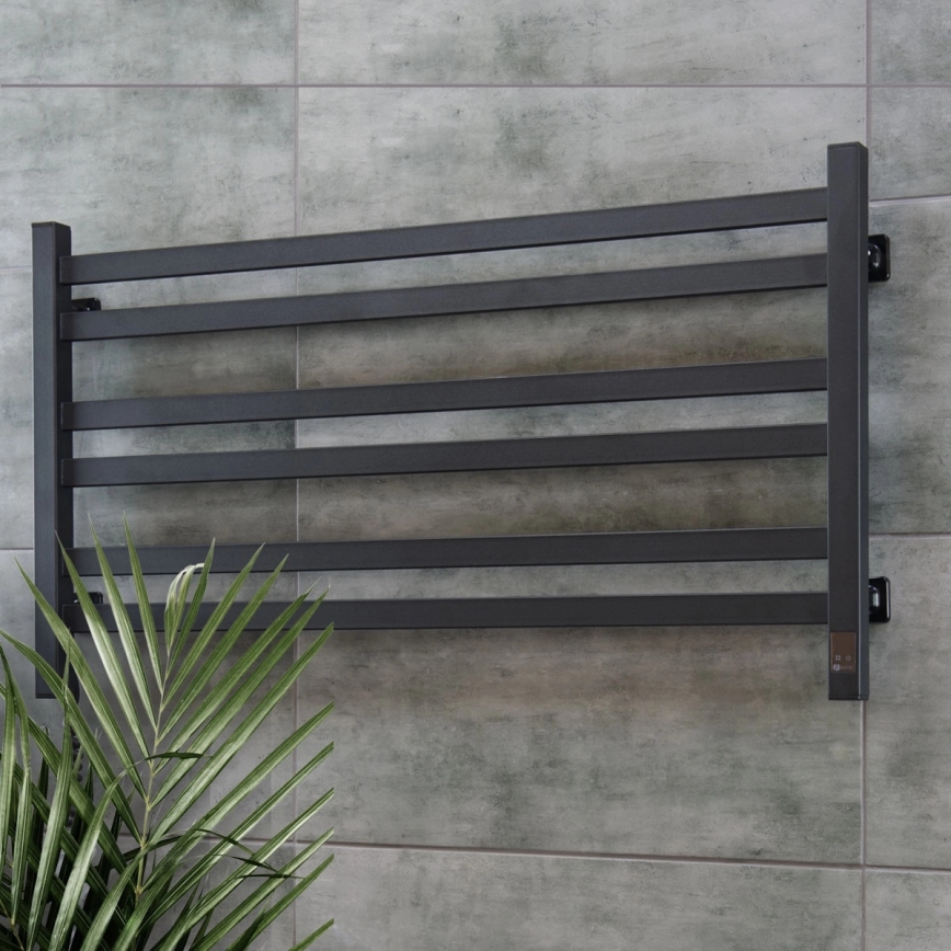 Radiador-toalheiro para casa de banho com termóstato AVANGARD 316W/230V 50,6 cm IP44, preto, esquerdo, de design quadrado