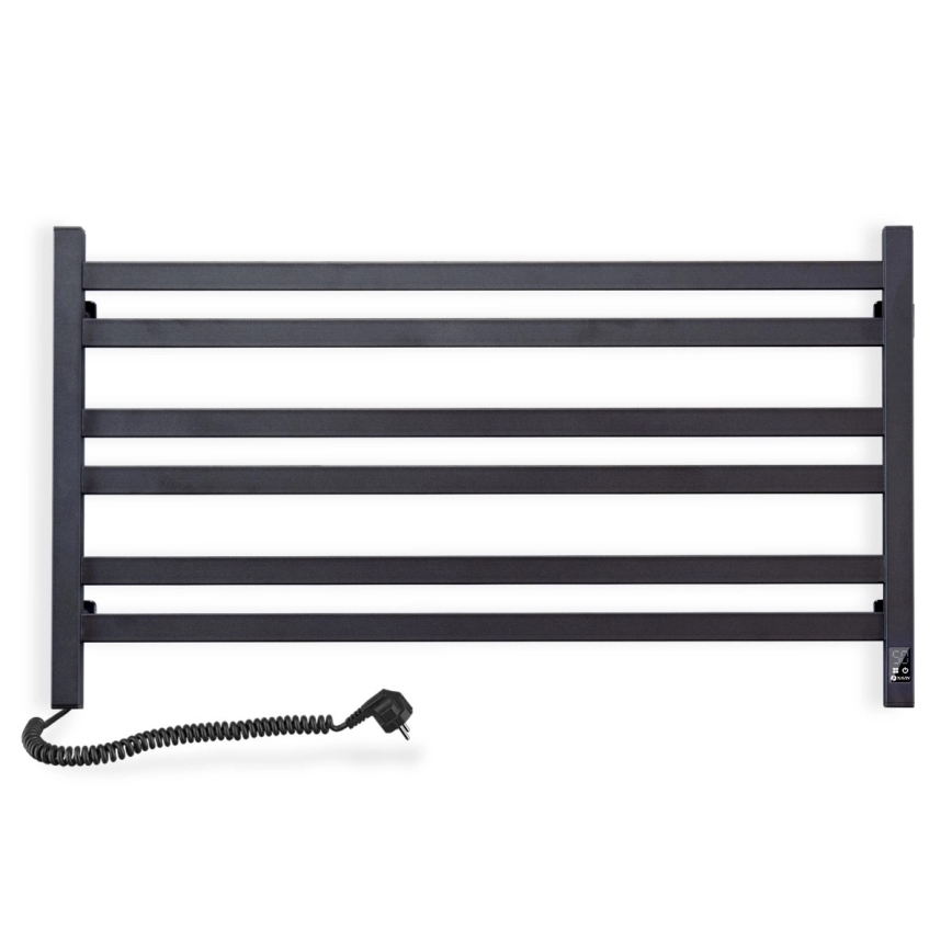 Radiador-toalheiro para casa de banho com termóstato AVANGARD 316W/230V 50,6 cm IP44, preto, esquerdo, de design quadrado