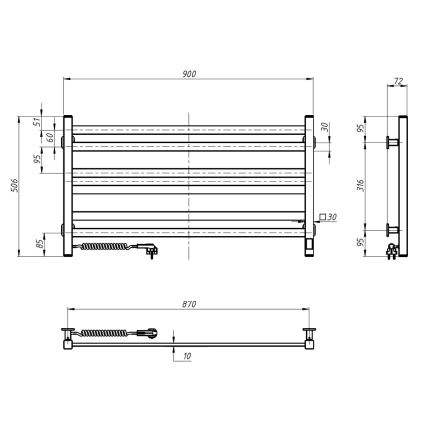 Radiador-toalheiro para casa de banho com termóstato AVANGARD 316W/230V 50,6 cm IP44, preto, esquerdo, de design quadrado