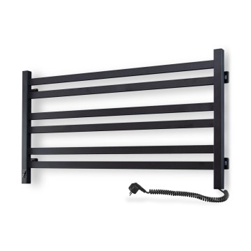 Radiador toalheiro para casa de banho com termóstato AVANGARD 316W/230V 50,6 cm IP44 preto, versão direita, de perfil quadrado