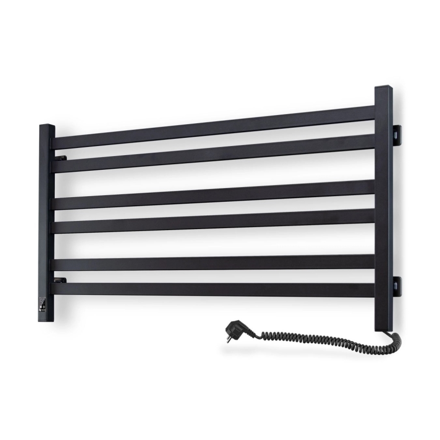 Radiador toalheiro para casa de banho com termóstato AVANGARD 316W/230V 50,6 cm IP44 preto, versão direita, de perfil quadrado