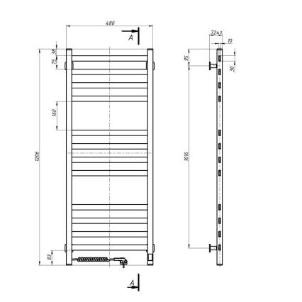 Toalheiro aquecido para casa de banho com termóstato AVANGARD 459W/230V 120,6 cm IP44 branco, ligação à esquerda, perfil quadrado
