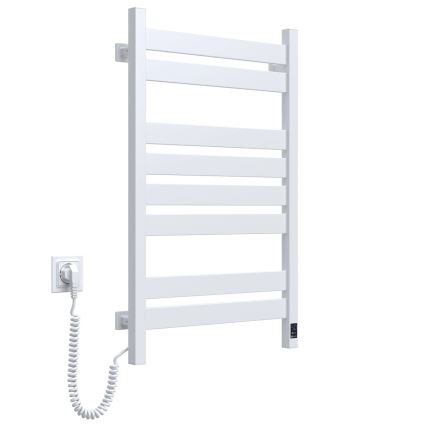 Radiador toalheiro para casa de banho com termostato LARGO 432W/230V 80,6 cm IP44 branco, ligação à esquerda, perfil quadrado