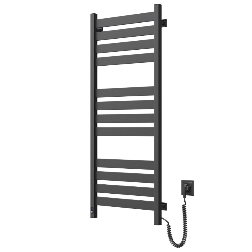 Radiador-toalheiro para casa de banho com termostato LARGO 541W/230V 120,6 cm IP44 preto, lado direito, perfil quadrado