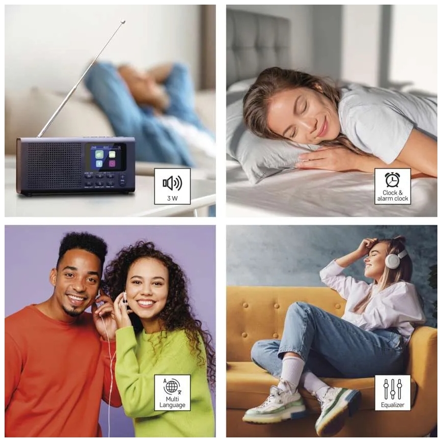 Rádio DAB DAB+ FM 3W/5V/4xAA preto
