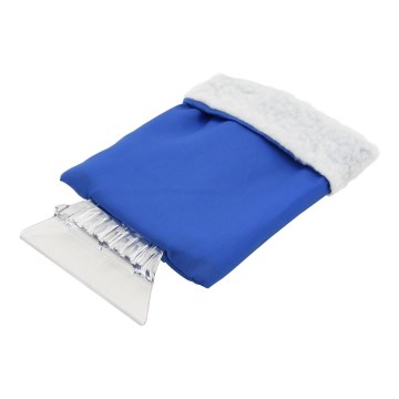 Raspador de carro com uma luva azul