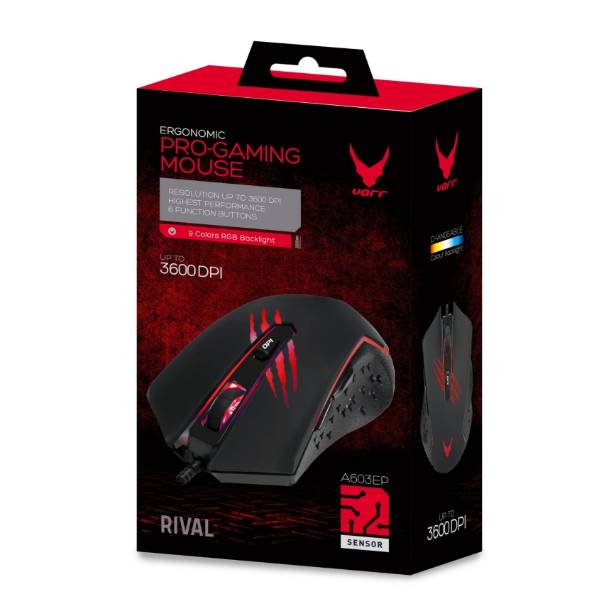 Rato de jogos LED RGB VARR 1200/1800/2400/3600 DPI