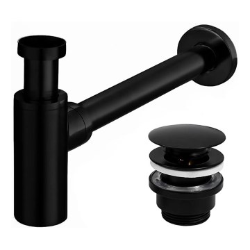 REA-A5215 - Sifão para lavatório com válvula CLICK-CLACK, diâmetro 6,4 cm, preto mate