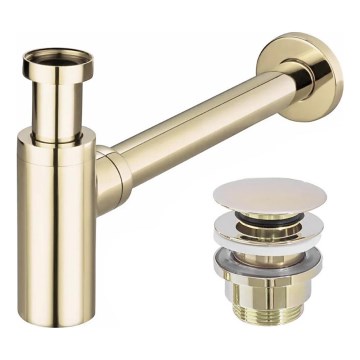 REA-A5692 - Sifão para lavatório com válvula CLICK-CLACK, diâmetro 6,4 cm, dourado