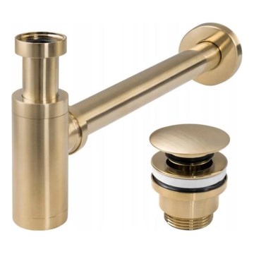 REA-A8586 - Sifão para lavatório com válvula de escoamento CLICK-CLACK, diâmetro 6,4 cm, dourado escovado