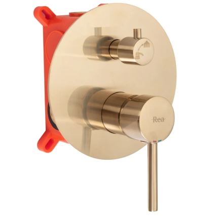 REA-B7503 - Conjunto para banheira com misturador de encastre LUNGO, acabamento em ouro escovado