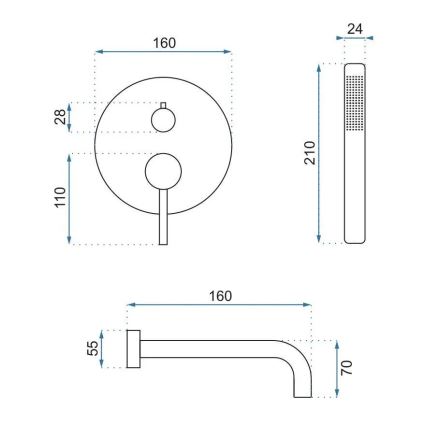 REA-B7503 - Conjunto para banheira com misturador de encastre LUNGO, acabamento em ouro escovado