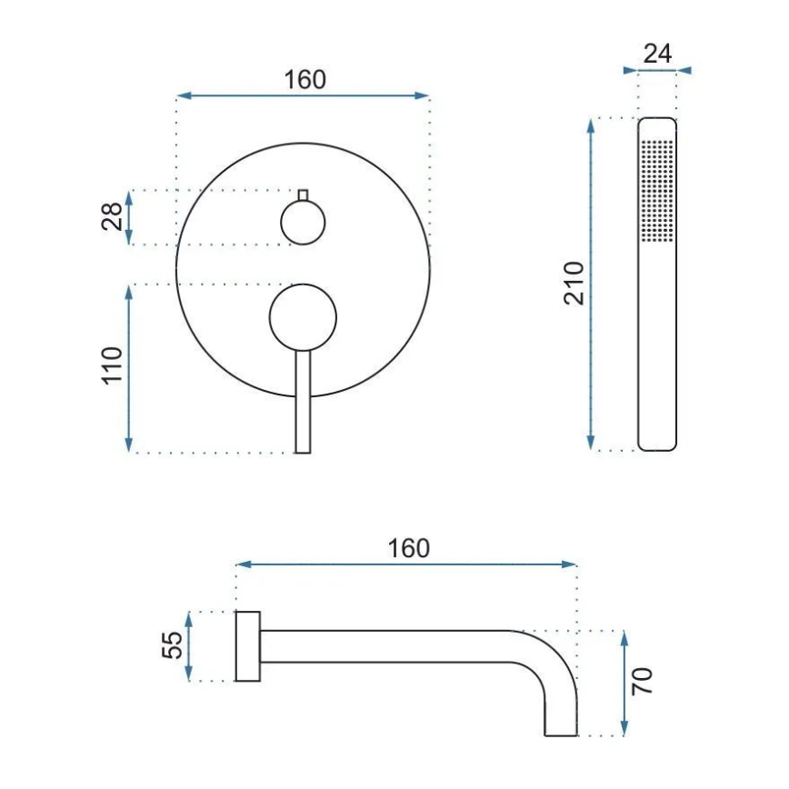 REA-B7503 - Conjunto para banheira com misturador de encastre LUNGO, acabamento em ouro escovado