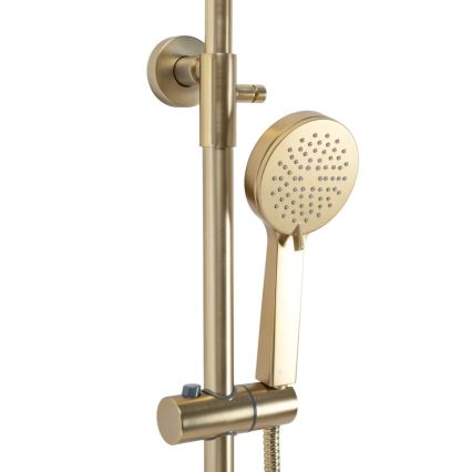 REA-P2323 - Conjunto de duche com bateria termostática PAROT, acabamento dourado escovado