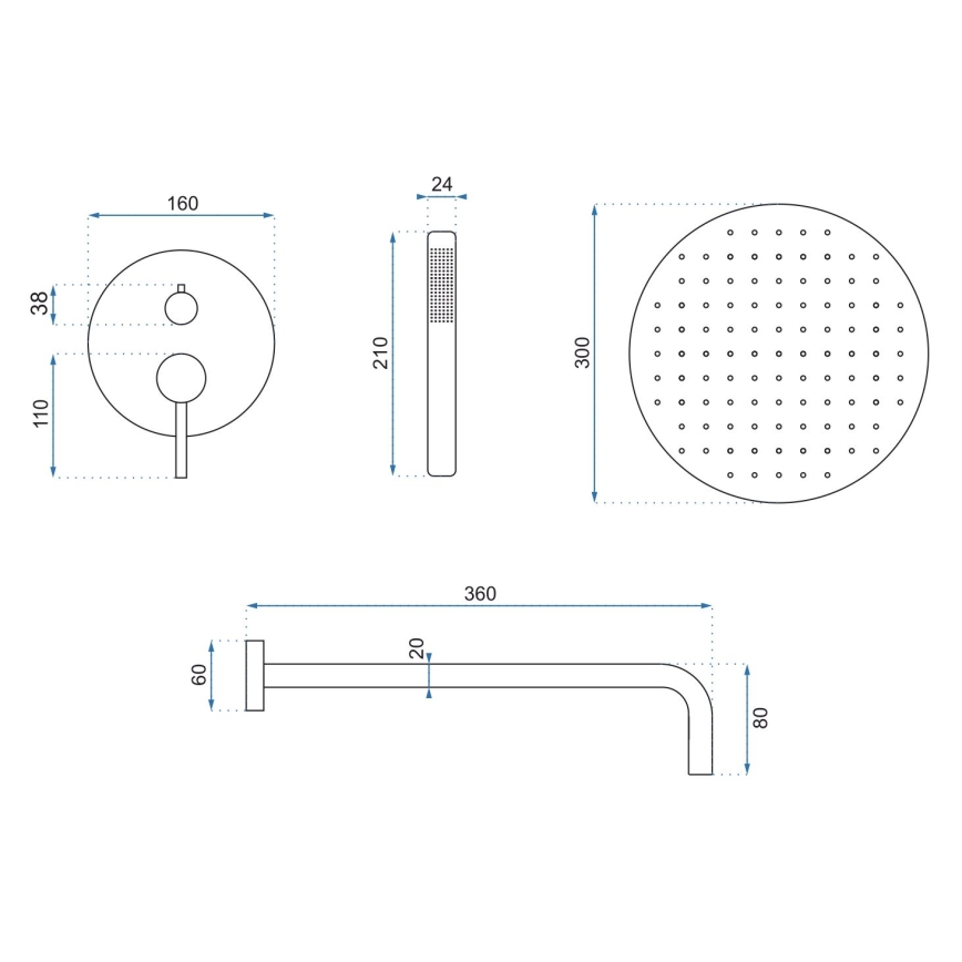REA-P4100 - Conjunto de duche com bateria de encastre LUNGO preto