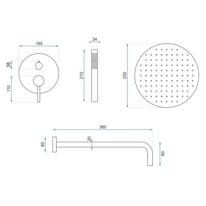REA-P4110 - Conjunto de duche com bateria de encastrar LUNGO dourado