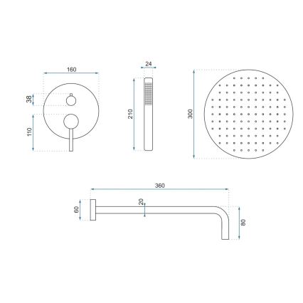 REA-P4160 - Conjunto de duche com misturador encastrado LUNGO, dourado escovado