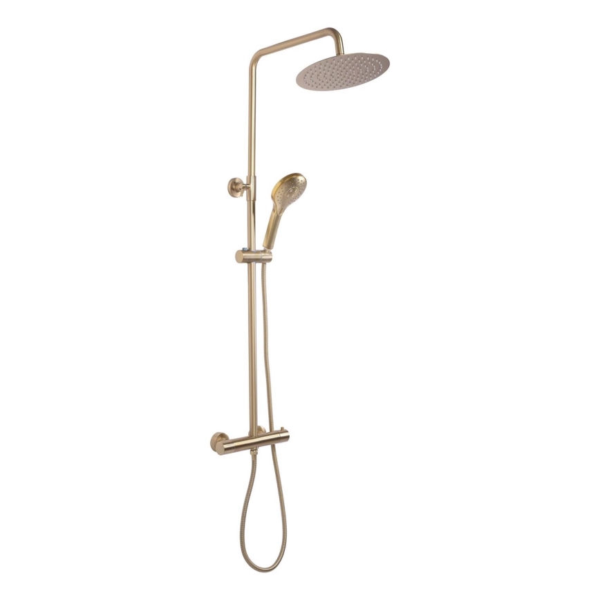 REA-P6602 - Conjunto de duche com bateria termostática VINCENT, acabamento dourado escovado