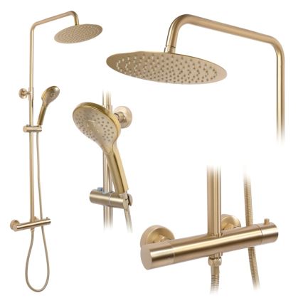 REA-P6602 - Conjunto de duche com bateria termostática VINCENT, acabamento dourado escovado