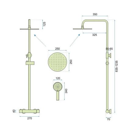 REA-P6602 - Conjunto de duche com bateria termostática VINCENT, acabamento dourado escovado