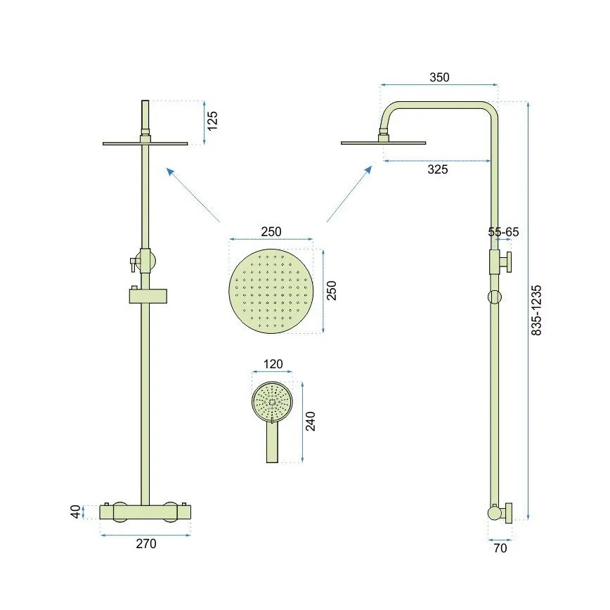 REA-P6602 - Conjunto de duche com bateria termostática VINCENT, acabamento dourado escovado